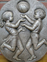 Load image into Gallery viewer, Vintage GIRL BOY BASKETBALL Sports Plaque High Relief Raised Design Cast Metal
