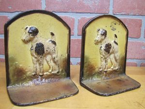 Old Cast Iron TERRIER Bookends figural wire fox dog book ends old paint