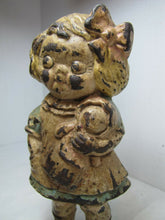 Load image into Gallery viewer, Dolly Old Cast Iron Figural Young Girl &amp; Doll Doorstop Decorative Art Statue
