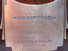 Load image into Gallery viewer, 1938 ARUNDEL HOTEL Award Trophy UNIVERSITY OF MARYLAND ONE MILE RELAY AAU Track
