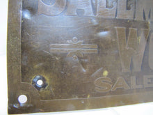 Load image into Gallery viewer, Antique SALEM ELEVATOR WORKS Brass Sign Salem Mass Architectural Hardware Plaque
