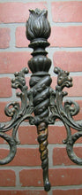 Load image into Gallery viewer, Antique 19c Bronze Flame Finial Ornate Hanger Hooks Decorative Arts Hardware

