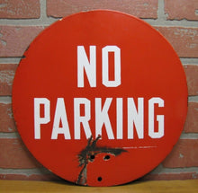 Load image into Gallery viewer, Old Porcelain NO PARKING Sign 2 Sided Red White Industrial Co Philadelphia
