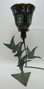 Geese Mallards Ducks Birds in Flight Bronze Brass Lamp Stained Glass Light Shade