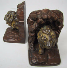 Load image into Gallery viewer, 1920s LION IN CAVE Bookends JUDD Co Figural Cast Iron Decorative Art Book Ends
