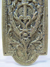 Load image into Gallery viewer, Antique Door Push Plate Ornate Flame Torch Ribbons Bows Floral Old Brass Bronze
