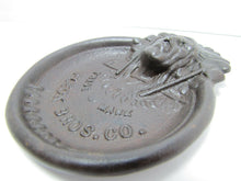 Load image into Gallery viewer, FLECK BROS INDIAN CHIEF Antique Cast Iron Advertising Tray PEACE PIPE TOMAHAWK
