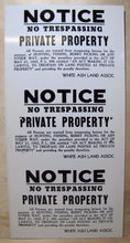 Load image into Gallery viewer, NO TRESPASSING HUNTING FISHING BERRY PICKING Old Uncut 3x Sign PRIVATE PROPERTY
