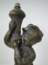 Load image into Gallery viewer, Antique Victorian Gas Lamp figural child holding urn ornate old decorative light
