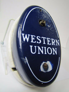 Old WESTERN UNION Call Box Telegraph Telegram Advertising Sign Telephone Sign