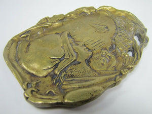 Maiden Bonnet Sailing Ship Ocean Fish Old Brass Tray Ashtray Card Tip Trinket