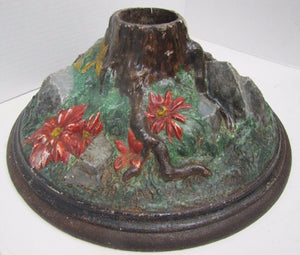 Antique Cast Iron Christmas Tree Stand poinsettia rocks roots Exquisite *Rare