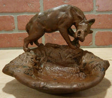 Load image into Gallery viewer, Antique PAUL HERZEL WOLF DOG CHEWING ON BONE Decorative Arts Tray Cigar Ashtray

