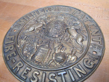 Load image into Gallery viewer, Antique Embossed Brass MILNERS PATENT FIRE-RESISTING SAFE Plaque Sign Ornate
