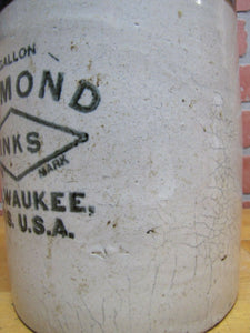 Antique DIAMOND INKS Stoneware Pottery Jug MILWAUKEE WIS USA Two Tone Handle