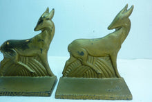 Load image into Gallery viewer, Antique Art Deco Cast Iron Antelope Deer Bookends original old gold book ends
