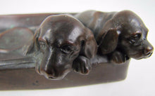 Load image into Gallery viewer, Antique Bronze Art Puppies Inkwell pair of detailed pups pen rest hinged lid
