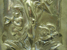 Load image into Gallery viewer, POSEIDON TRIDENT DAUPHINS Old Brass Decorative Arts Wall Plaque Shelf Box Ornate
