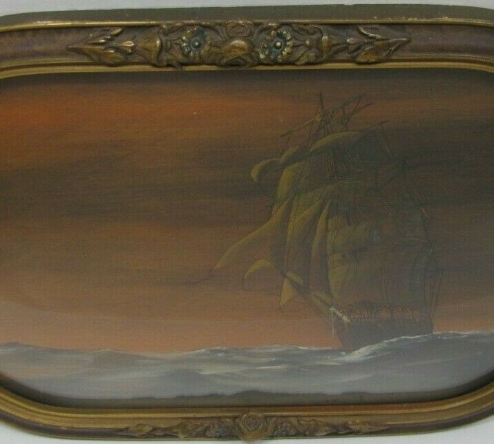 Sailing Ship Ocean Waves signed Lawrence Forbes-Wolfe listed Engraved Painted