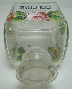 Antique COLOGNE Apothecary Drug Store Square Glass Bottle Hand Painted Jar