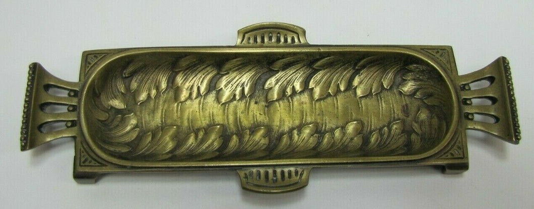 Antique Decorative Arts Brass Tray Leaves Ornate Card Tip Trinket Pen Rest