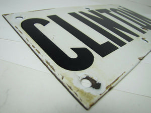 CLINTON Old Porcelain Railroad Train Station Town Sign NELKE-PORCELAIN METALS NY