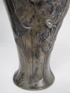 Antique Art Nouveau Maidens Vase silver plate ornate detailing signed Flamani