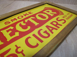 SMOKE HECTOR 5c HAVANA CIGARS c1920 Embossed Tin Advertising Sign MILD & FRAGRANT