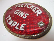 Load image into Gallery viewer, FLETCHER GINS TEMPLE Old Reflective Plate Topper Sign Texas Liquor Fuel Feed Ad

