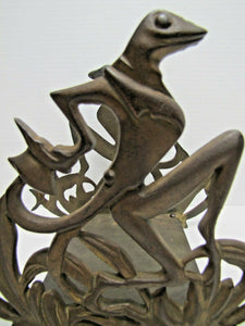 Fish Tank Bowl Holder Bracket Frame Old Cast Iron Art Deco Frogs Tophat Tuxedo