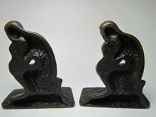 Load image into Gallery viewer, Antique Art Deco Cast Iron &#39;The Thinker&#39; Figural Bookends copper wash ornate
