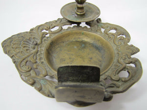 Antique Bronze Candlestick Cigar Lighter Matchholder Tray unique scalloped shell