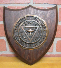 Load image into Gallery viewer, Old SPRINGFIELD COLLEGE MASS Plaque Sign CHARACTER TRUTH SERVICE Wood Metal
