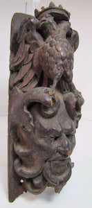 Antique Carved Wood Double Headed EAGLE DEVIL EVIL Man Head Hardware Element