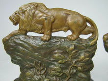 Load image into Gallery viewer, c1930 CROUCHING LION  Connecticut Foundry Bookends Decorative Art Statues
