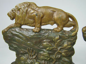 c1930 CROUCHING LION  Connecticut Foundry Bookends Decorative Art Statues