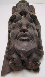 Antique Carved Wood Double Headed EAGLE DEVIL EVIL Man Head Hardware Element