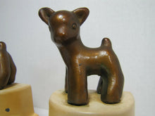Load image into Gallery viewer, 1930s ART DECO FAWN DOE BABY DEER Bookends Triple Tier Base Small Childrens Size
