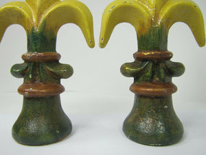 Old Pair Fleur De Lis Cast Iron Figural Finials Architectural Hardware Elements