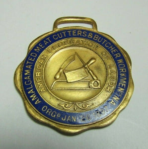 Antique MEAT CUTTERS & BUTCHERS WORKMEN AFL Fob Medallion BASTIAN BROS NY Ornate