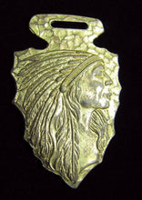 Load image into Gallery viewer, Antique Bronze Indian Chief Arrowhead Watch Fob Bastian Bros Rochester NY
