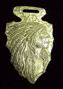 Antique Bronze Indian Chief Arrowhead Watch Fob Bastian Bros Rochester NY
