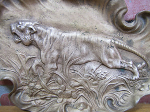 Art Deco Hunting Prowling Tiger Big Cat Brass Tray J Fischer General Bronze Corp