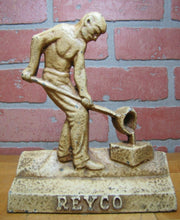 Load image into Gallery viewer, Antique Cast Iron Foundry Worker Doorstop &#39;REYCO&#39; Man Pouring Mold Door Stop
