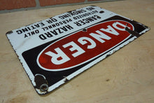 Load image into Gallery viewer, Orig Old Porcelain DANGER CANCER HAZARD Sign NO SMOKING OR EATING Unique Htf Adv
