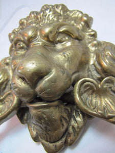 Old Brass Figural Lions Head Dauphin Koi Door Pull ornate architectural hardware
