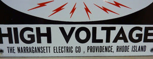 DANGEROUS HI VOLT NARRAGANSETT Elec Co PROVIDENCE RI Old Porcelain 2 Sided SignDANGEROUS HI VOLT NARRAGANSETT Elec Co PROVIDENCE RI Old Porcelain 2 Sided Sign