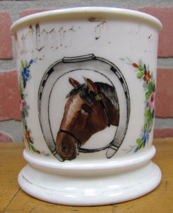 Antique Occupational Shaving Mug Horse HorseShoe Flowers Leonard Vienna Austria