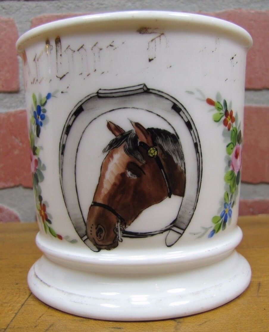 Antique Occupational Shaving Mug Horse HorseShoe Flowers Leonard Vienna Austria