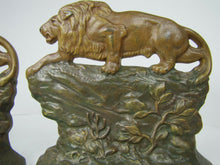 Load image into Gallery viewer, c1930 CROUCHING LION  Connecticut Foundry Bookends Decorative Art Statues

